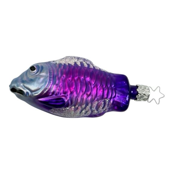 Inge Glass Blown Glass PURPLE FISH Christmas Ornament with Glitter VTG EUC - Picture 3 of 6